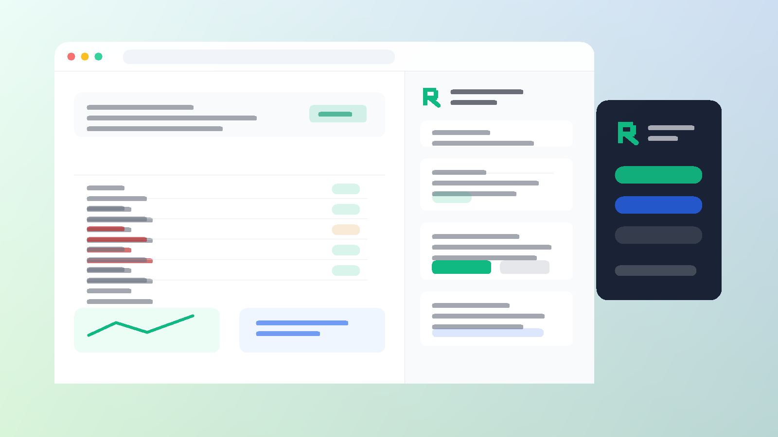 ReconPilot product preview showing a browser reconciliation page and extension side panel
